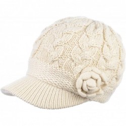 Newsboy Caps Womens Winter Chic Cable Warm Fleece Lined Crochet Knit Hat W/Visor Newsboy Cabbie Cap - CI18KLCIEND $38.85