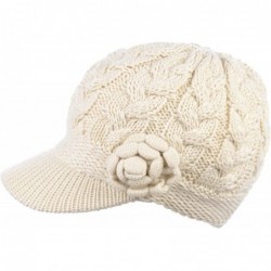 Newsboy Caps Womens Winter Chic Cable Warm Fleece Lined Crochet Knit Hat W/Visor Newsboy Cabbie Cap - CI18KLCIEND $21.83