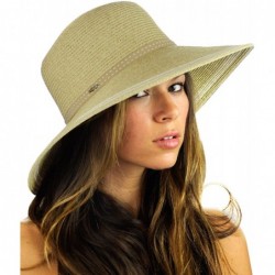 Sun Hats Women's Dotted Band Two Tone Weaved Trim Floppy Sun Hat - Toast - CB12DFUTH6V $26.95