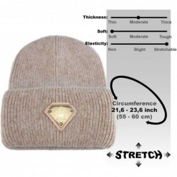 Skullies & Beanies Cuff Beanie - Wool Fold Watch Cap for Women - Diamond Fluffy Ribbed Knit Angora Stocking Ski Hat - Cream -...