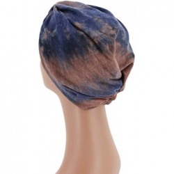 Sun Hats Shiny Metallic Turban Cap Indian Pleated Headwrap Swami Hat Chemo Cap for Women - Navy Tie-dye - CT18A4IZDUU $20.27