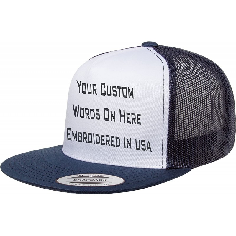 Baseball Caps Custom Trucker Flatbill Hat Yupoong 6006 Embroidered Your Text Snapback - Navy/White/Navy - CT1887O52AI $37.63
