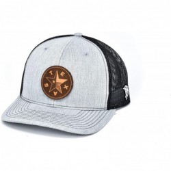 Baseball Caps Texas 'The Lone Star' Leather Patch Hat Curved Trucker - Heather Grey/Black - CA18IGQ2GWO $47.19
