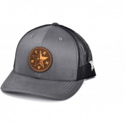 Baseball Caps Texas 'The Lone Star' Leather Patch Hat Curved Trucker - Heather Grey/Black - CA18IGQ2GWO $33.80