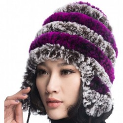 Bomber Hats Women's Rex Rabbit Fur Hats Winter Ear Cap Flexible Multicolor - Coffee & Purple - C511FG5AP6J $45.68