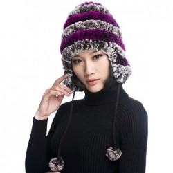Bomber Hats Women's Rex Rabbit Fur Hats Winter Ear Cap Flexible Multicolor - Coffee & Purple - C511FG5AP6J $38.07