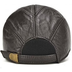 Baseball Caps Men Cowhide hat Winter Warm Outdoor Protect Ear Real Leather Adjustable Baseball Cap - Brown - C1186DQZ9R4 $58.90