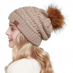 Skullies & Beanies Women Winter Knit Slouchy Beanie Hats with Faux Fur Pom Pom Thick Warm Chunky Baggy hat Ski Cap - CL18X5OX...