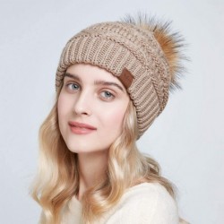 Skullies & Beanies Women Winter Knit Slouchy Beanie Hats with Faux Fur Pom Pom Thick Warm Chunky Baggy hat Ski Cap - CL18X5OX...