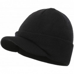 Skullies & Beanies Men's Winter Beanie Hat with Brim Warm Double Knit Cuff Beanie Cap - Black - CG18KCWE56K $23.37