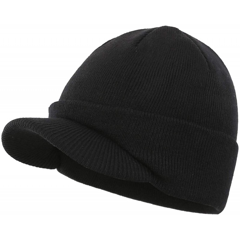 Skullies & Beanies Men's Winter Beanie Hat with Brim Warm Double Knit Cuff Beanie Cap - Black - CG18KCWE56K $15.38