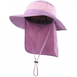 Sun Hats Outdoor UPF50+ Mesh Sun Hat Wide Brim Fishing Hat with Neck Flap - Purple - CR18DR5DTWK $31.48