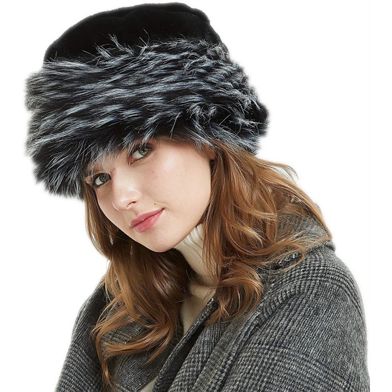 Bucket Hats Women's Leopard Faux Fur Hat with Fleece and Elastic for Winter - Black&white - C918KZZIDYT $37.35
