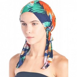Skullies & Beanies Pre Tied Bandana Turban Chemo Head Scarf Sleep Hair Cover Hat - Navy/Coral Tropical Fronds - C6187I95563 $...
