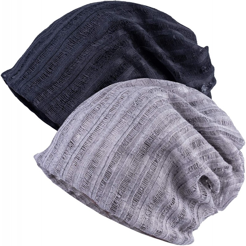 Skullies & Beanies Women's Chemo Hat Beanie Scarf Liner for Turban Hat Headwear for Cancer - 2 Pack Black & Gray - CU18WDZ0N7...