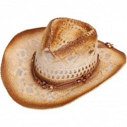 Cowboy Hats Unisex Mens Womens Sun Hat Wide Brim Woven Western Straw Cowboy Hat - Brown - C118E5G099W $46.99