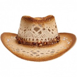Cowboy Hats Unisex Mens Womens Sun Hat Wide Brim Woven Western Straw Cowboy Hat - Brown - C118E5G099W $30.60