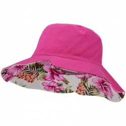 Bucket Hats Women's 100% Cotton Crushable Bucket Ponytail Messy Bun Sun Hat Reversible - Flower Hot Pink - CV18QI3MC7X $32.25