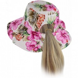 Bucket Hats Women's 100% Cotton Crushable Bucket Ponytail Messy Bun Sun Hat Reversible - Flower Hot Pink - CV18QI3MC7X $23.97