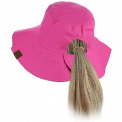 Bucket Hats Women's 100% Cotton Crushable Bucket Ponytail Messy Bun Sun Hat Reversible - Flower Hot Pink - CV18QI3MC7X $23.97