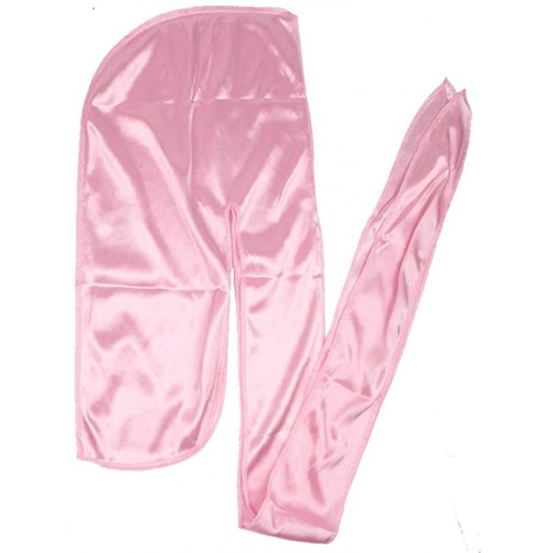 Skullies & Beanies Men Silk Durag Long Straps Bandanas for Men Headwear Waves Cap - Baby Pink - CP18A728360 $11.54