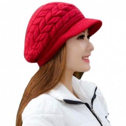 Visors Womens Winter Warm Knitted Hats Slouchy Wool Beanie Hat Cap with Visor - Red - C218NMA87X5 $12.00