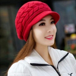 Visors Womens Winter Warm Knitted Hats Slouchy Wool Beanie Hat Cap with Visor - Red - C218NMA87X5 $12.00