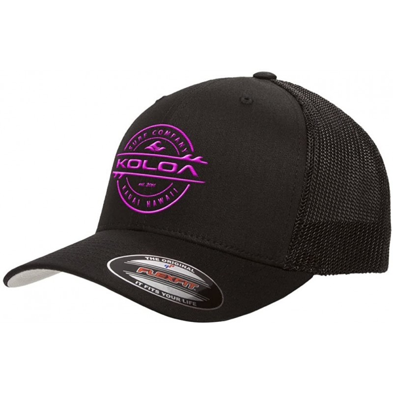 Baseball Caps Flexfit 6511 Truckers Caps - Pink Logo on Black Hat - C512GJU9GK1 $23.39
