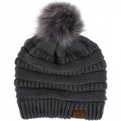 Skullies & Beanies Women Casual Knit Hats Beanie Hat Large Pom Ladies Winter Warm Cap - Dark Gray - CW18AYY3XNT $15.88
