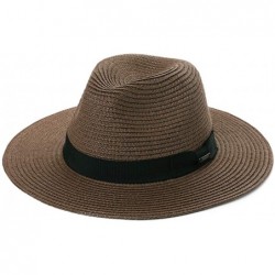 Fedoras Mens Womens Packable Straw Derby Panama Ribbon Band Sun Hat Fedora Summer - 00715brown - CM18SMCOC7Z $37.23
