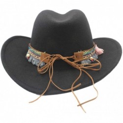 Cowboy Hats Women Men Wool Blend Western Cowboy Hat Cowgirl Caps Bohemia Tassel Ribbon - Black - CW18IINCL34 $19.06