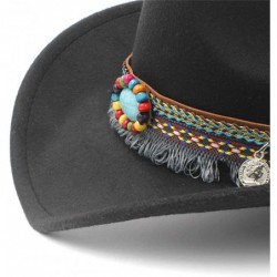 Cowboy Hats Women Men Wool Blend Western Cowboy Hat Cowgirl Caps Bohemia Tassel Ribbon - Black - CW18IINCL34 $19.06