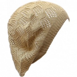 Berets Womens Knit Beanie Beret Hat Lightweight Fashion Accessory Crochet Cutouts - Beige - C411TT22LLX $24.13