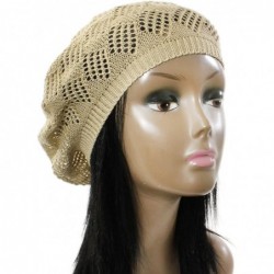 Berets Womens Knit Beanie Beret Hat Lightweight Fashion Accessory Crochet Cutouts - Beige - C411TT22LLX $18.98