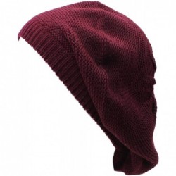 Berets JTL Beret Beanie Hat for Women Fashion Light Weight Knit Solid Color - Wine - C512BDLXUV7 $24.59