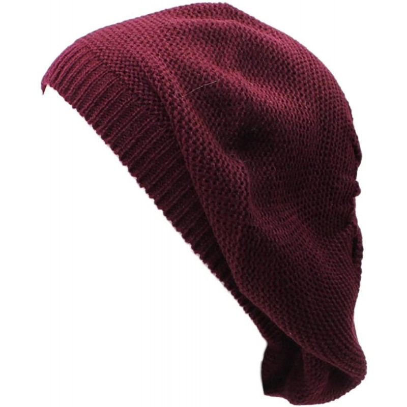 Berets JTL Beret Beanie Hat for Women Fashion Light Weight Knit Solid Color - Wine - C512BDLXUV7 $17.19