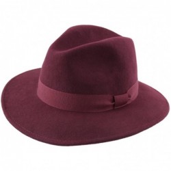 Fedoras Traveller Cavalier Wool Felt Fedora Hat - Bordeaux - C5187IS4CDS $81.00