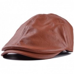 Newsboy Caps Mens Women Vintage Leather Beret Cap Peaked Hat Newsboy Hat - Brown - CP12KZVB4HX $19.35