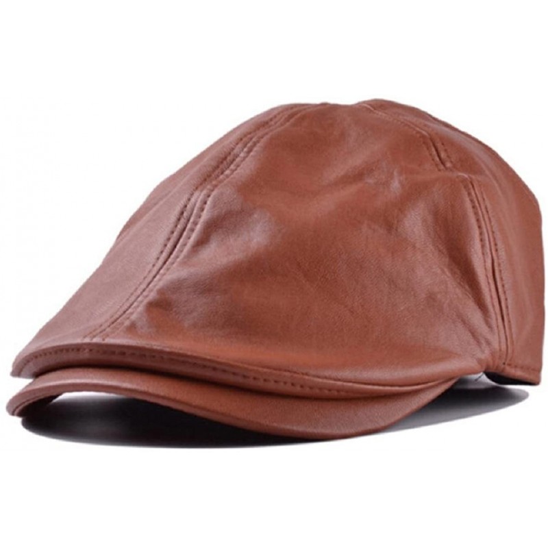 Newsboy Caps Mens Women Vintage Leather Beret Cap Peaked Hat Newsboy Hat - Brown - CP12KZVB4HX $11.48