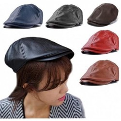 Newsboy Caps Mens Women Vintage Leather Beret Cap Peaked Hat Newsboy Hat - Brown - CP12KZVB4HX $11.48