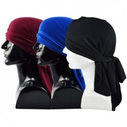 Skullies & Beanies Silky Soft Men Durag Cap Headwraps with Extra Long Tail and Wide Straps Headwrap Du-Rag for 360 Waves - CZ...