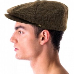 Newsboy Caps Men's 100% Winter Wool Herringbone Snap Newsboy Drivers Cabbie Cap Hat - Brown - CF1867ILI9M $18.78