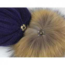 Skullies & Beanies Knit Hat for Womens Girls Fleece Winter Slouchy Beanie Hat with Real Raccon Fox Fur Pom Pom - Slouch Navy ...
