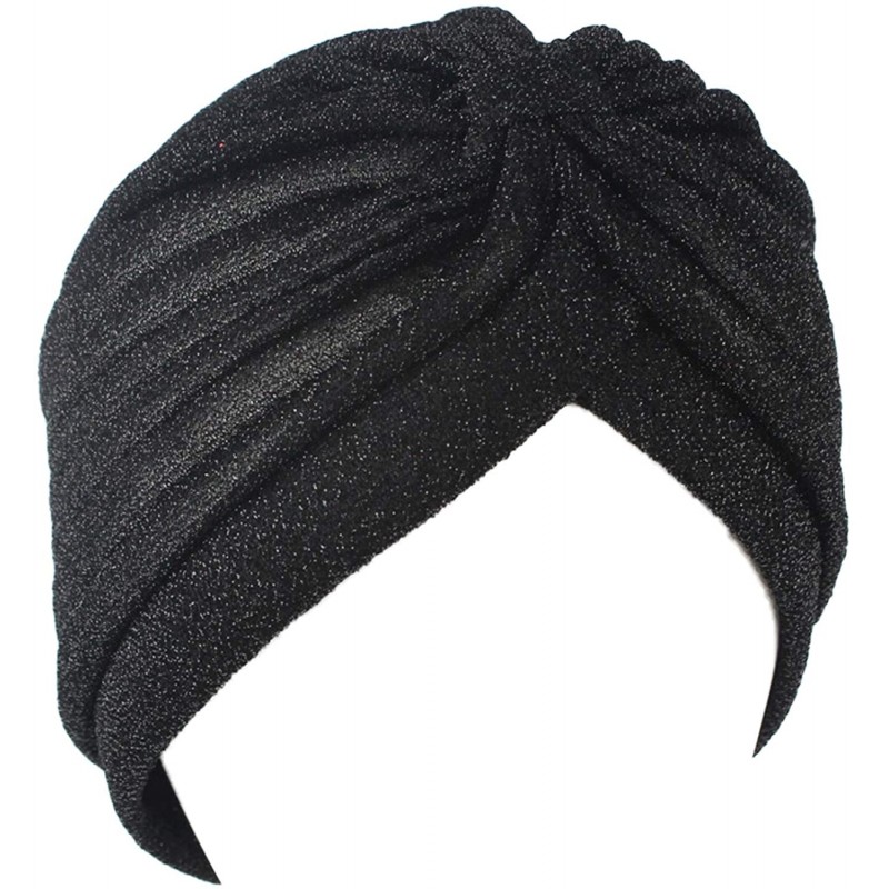 Skullies & Beanies Shiny Turban Hat Headwraps Twist Pleated Hair Wrap Stretch Turban - Black Paillette - CE198H3KER6 $18.68
