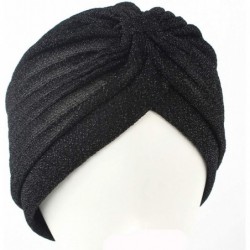 Skullies & Beanies Shiny Turban Hat Headwraps Twist Pleated Hair Wrap Stretch Turban - Black Paillette - CE198H3KER6 $18.68