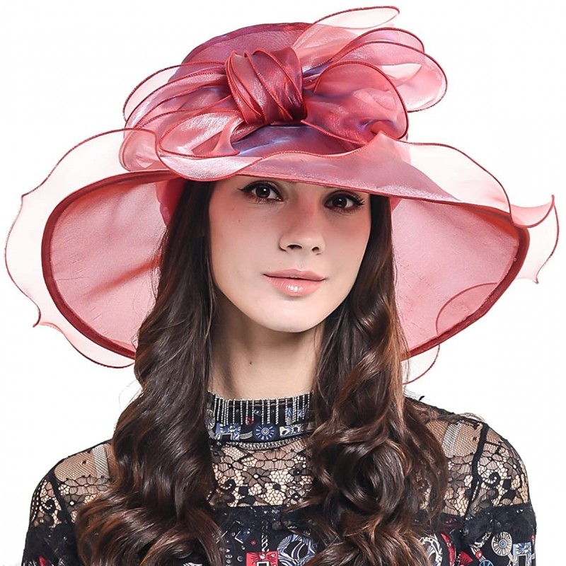 Sun Hats Womens Church Dress Derby Wedding Floral Tea Party Hat Ss-035 - Bow-claret - C412D9ZCIB3 $36.62