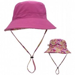Sun Hats Women Bucket Hat Packable Cotton Reversible Sun Hat with Detachable Cord - Rose Red - C718QGTLYSO $31.07