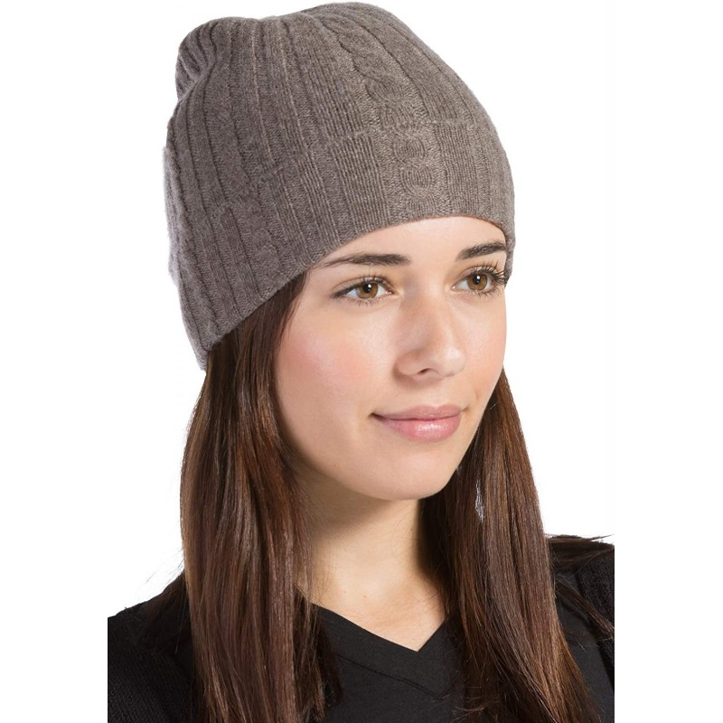 Skullies & Beanies Women's 100% Pure Cashmere Cable Knit Hat Super Soft Cuffed - Cappuccino - CD18WXDT6SD $50.81