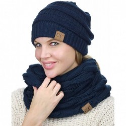 Skullies & Beanies Unisex Soft Stretch Chunky Cable Knit Beanie and Infinity Loop Scarf Set - Navy - CT18KIU22XH $35.61