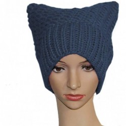 Skullies & Beanies 100% Handmade Knitted Pussy Cat Hat for Women's March Winter Warm Beanie Cap - Navy Blue - CY18L6N7ONG $24.93